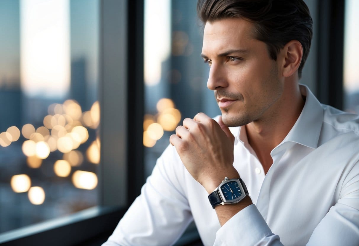 A modern mand i en skarp skjorte med et Cartier-ur udstråler elegance og sofistikation